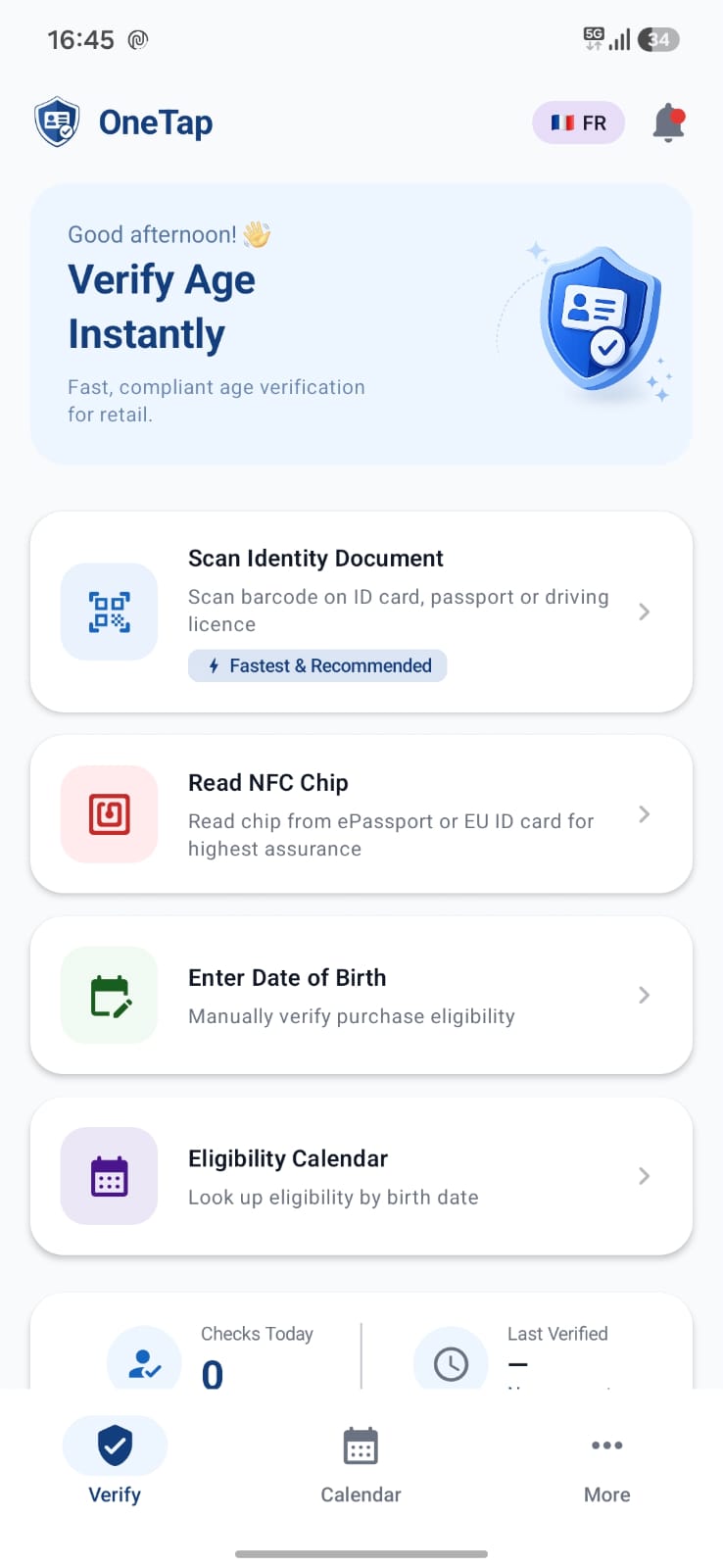 OneTap app home screen